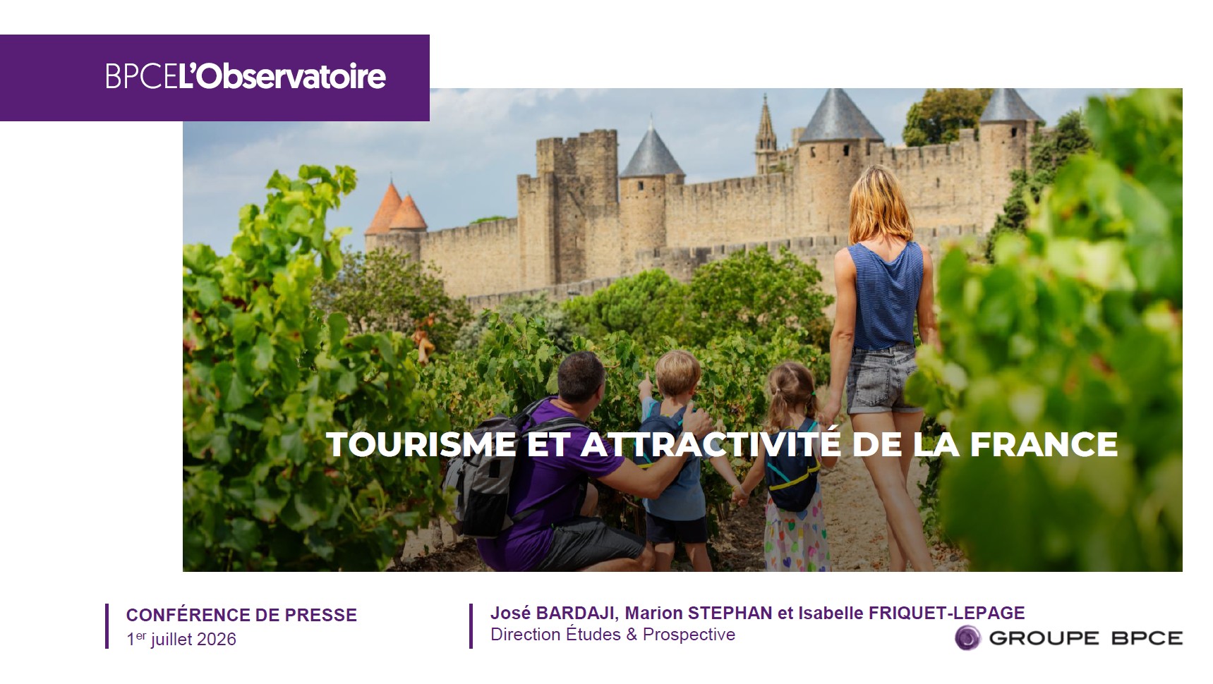 Titre : Tourisme et attractivité de la France Conférence de presse le 1er juillet 2026 par José BARDAJI, Marion STEPHAN et Isabelle FRIQUET-LEPAGE